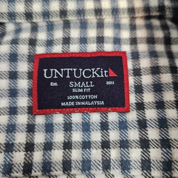 Untuckit Slim‎ Fit Blue & White Flannel Shirt Button Down Shirt Size Small K50 - Picture 9 of 10